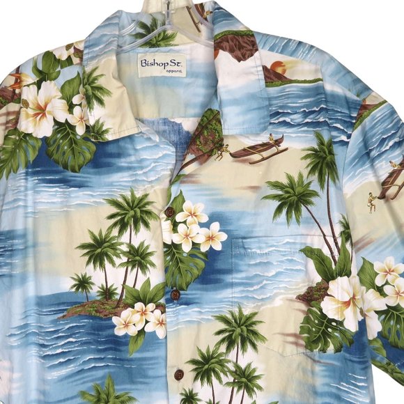Bishop St Other - Vintage 60s Bishop St Hawaiian Aloha Shirt Men's Matching Pocket Coconut Button